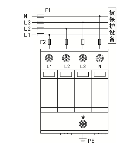 SPD3三相第二級限壓型電源防雷器接線圖 SPD3三相第二級限壓型電源防雷器(8/20us)過電壓保護器